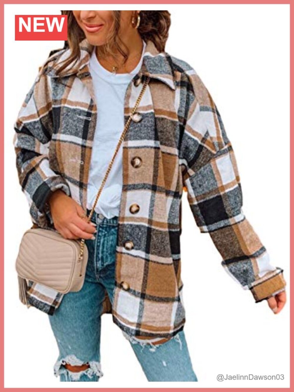 Plaid Flannel Shacket Oversized Button Down Long Sleeve Shirt Jacket